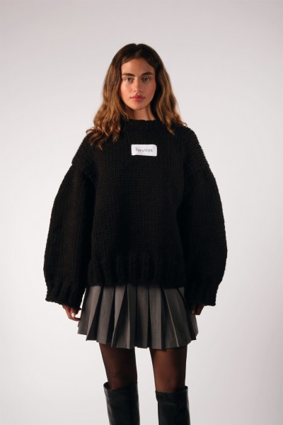 Basic Hand-Knitted Black Sweater