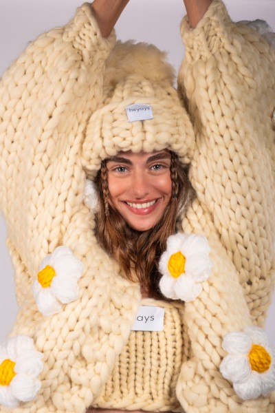 Hand-Knitted Ecru Beanie