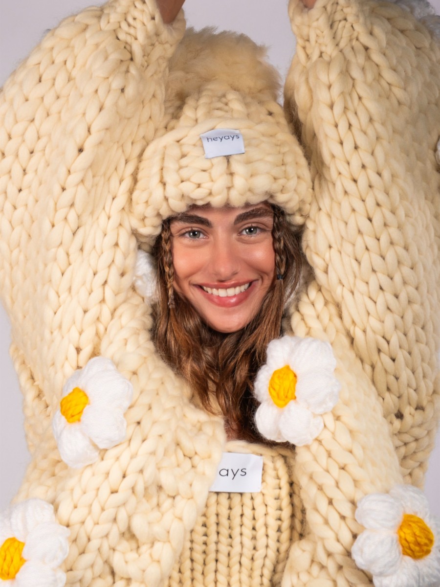 Hand-Knitted Ecru Beanie