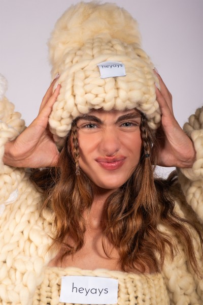 Hand-Knitted Ecru Beanie