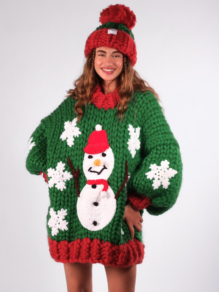 Hand-Knitted Red & Green Beanie