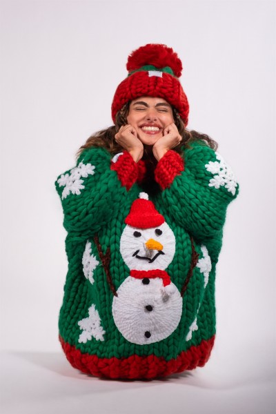 Hand-Knitted Red & Green Beanie