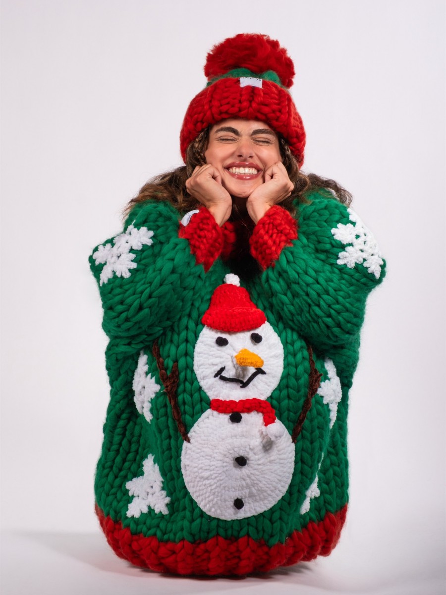 Hand-Knitted Red & Green Beanie
