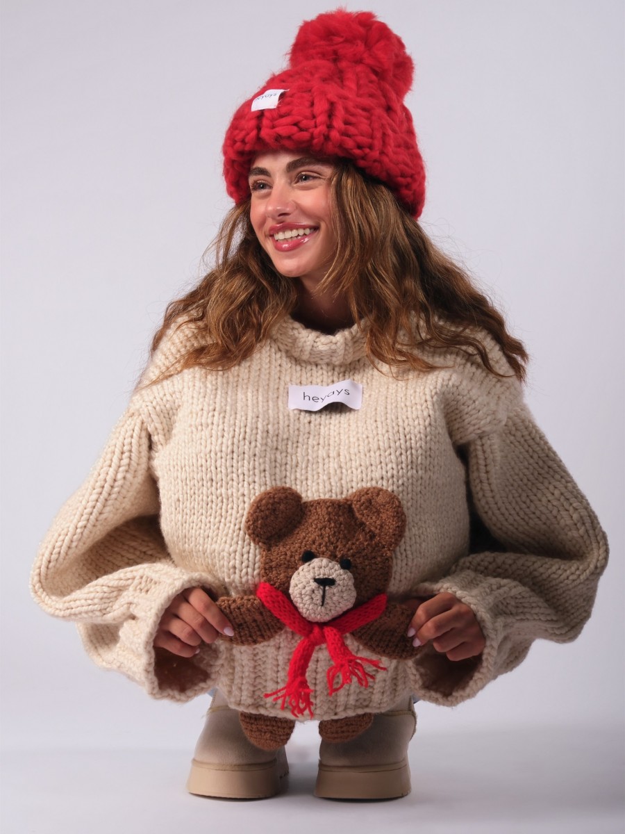 Hand-Knitted Red Beanie