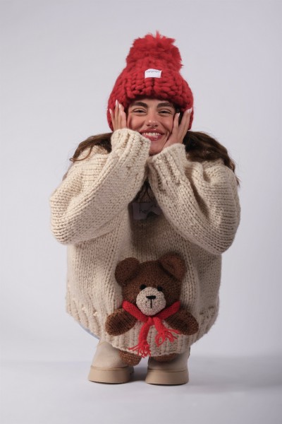 Hand-Knitted Red Beanie