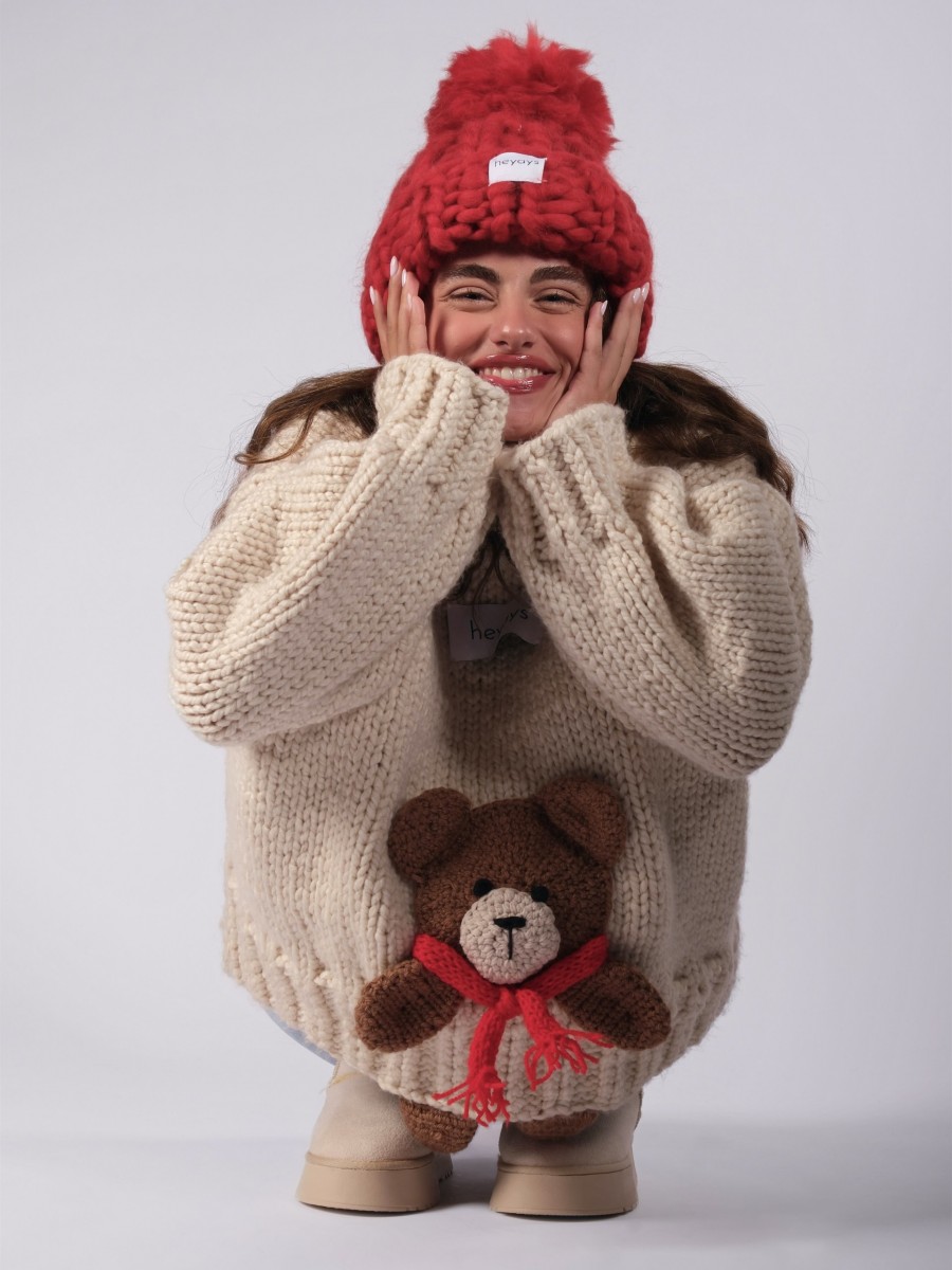 Hand-Knitted Red Beanie