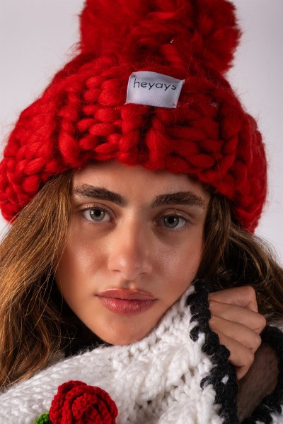 Hand-Knitted Red Beanie