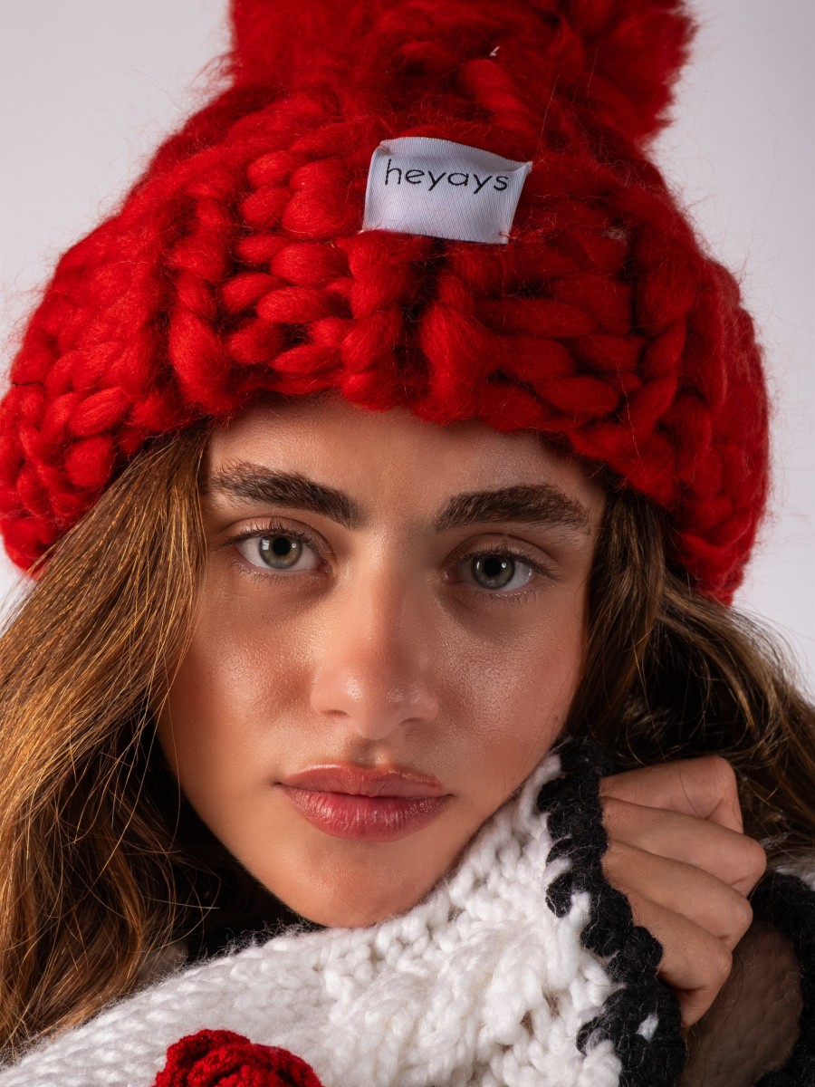 Hand-Knitted Red Beanie