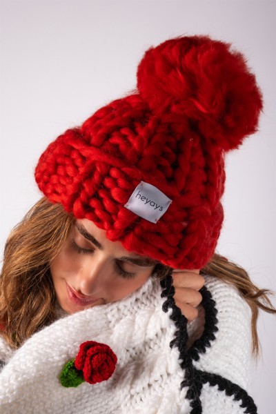 Hand-Knitted Red Beanie