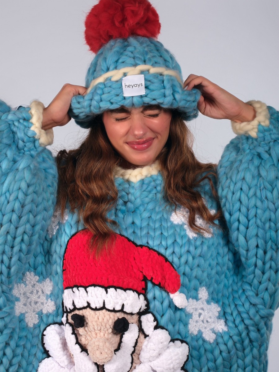 Hand-Knitted Blue & Red Beanie