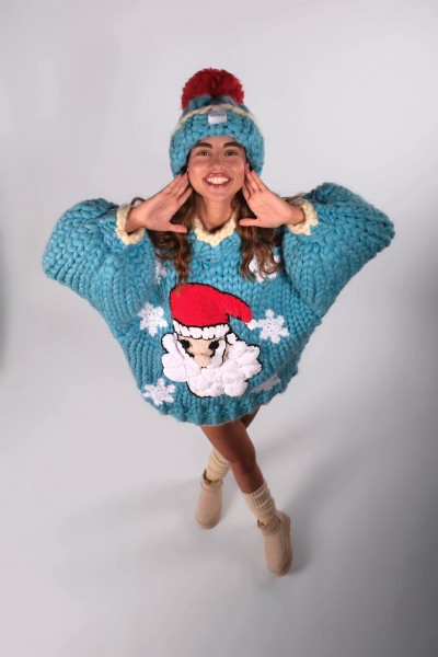 Hand-Knitted Blue & Red Beanie