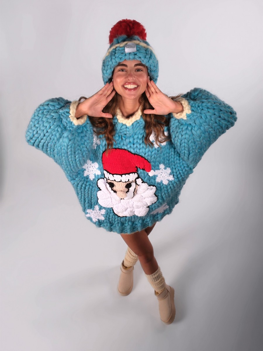 Hand-Knitted Blue & Red Beanie