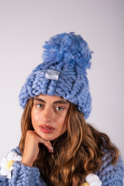 Hand-Knitted Blue Beanie