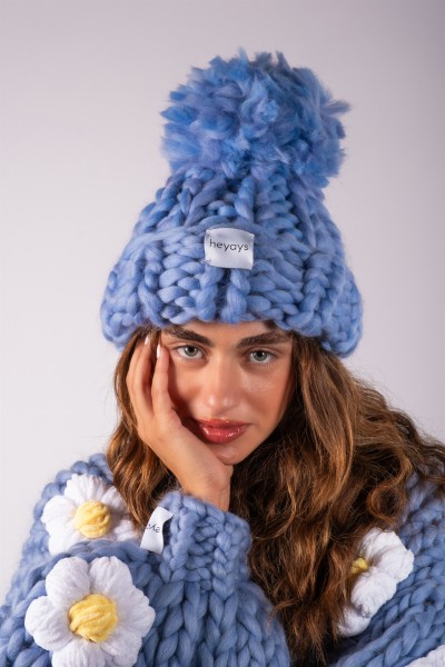 Hand-Knitted Blue Beanie