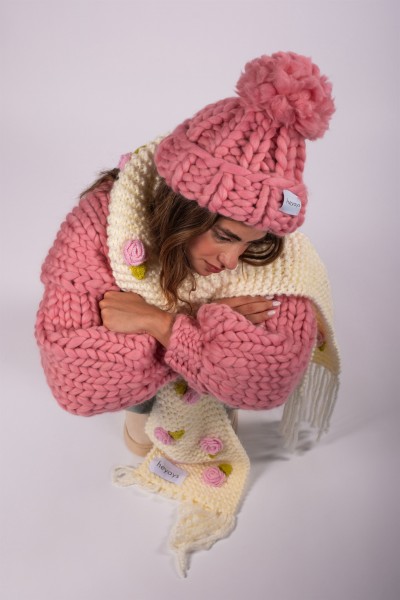 Hand-Knitted Pink Beanie
