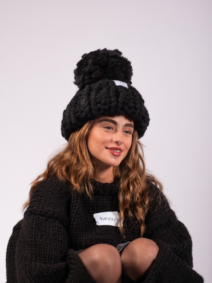 Hand-Knitted Black Beanie