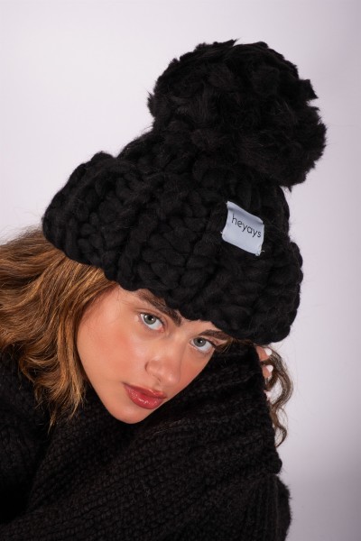 Hand-Knitted Black Beanie