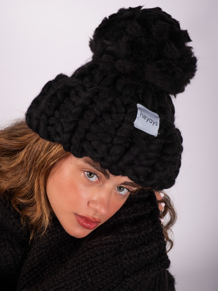 Hand-Knitted Black Beanie
