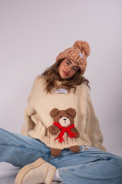 Hand-Knitted Salmon Beanie