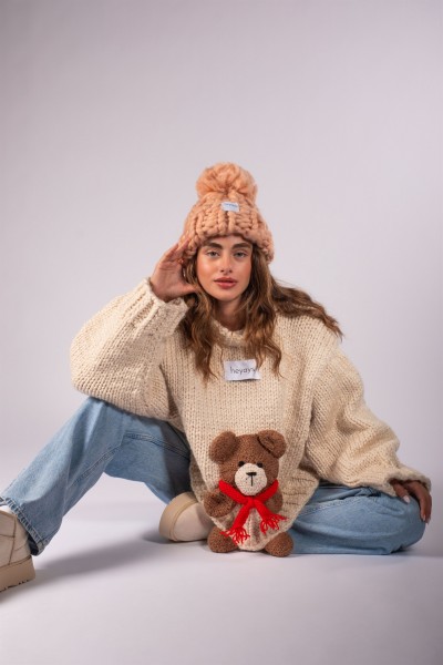 Hand-Knitted Salmon Beanie