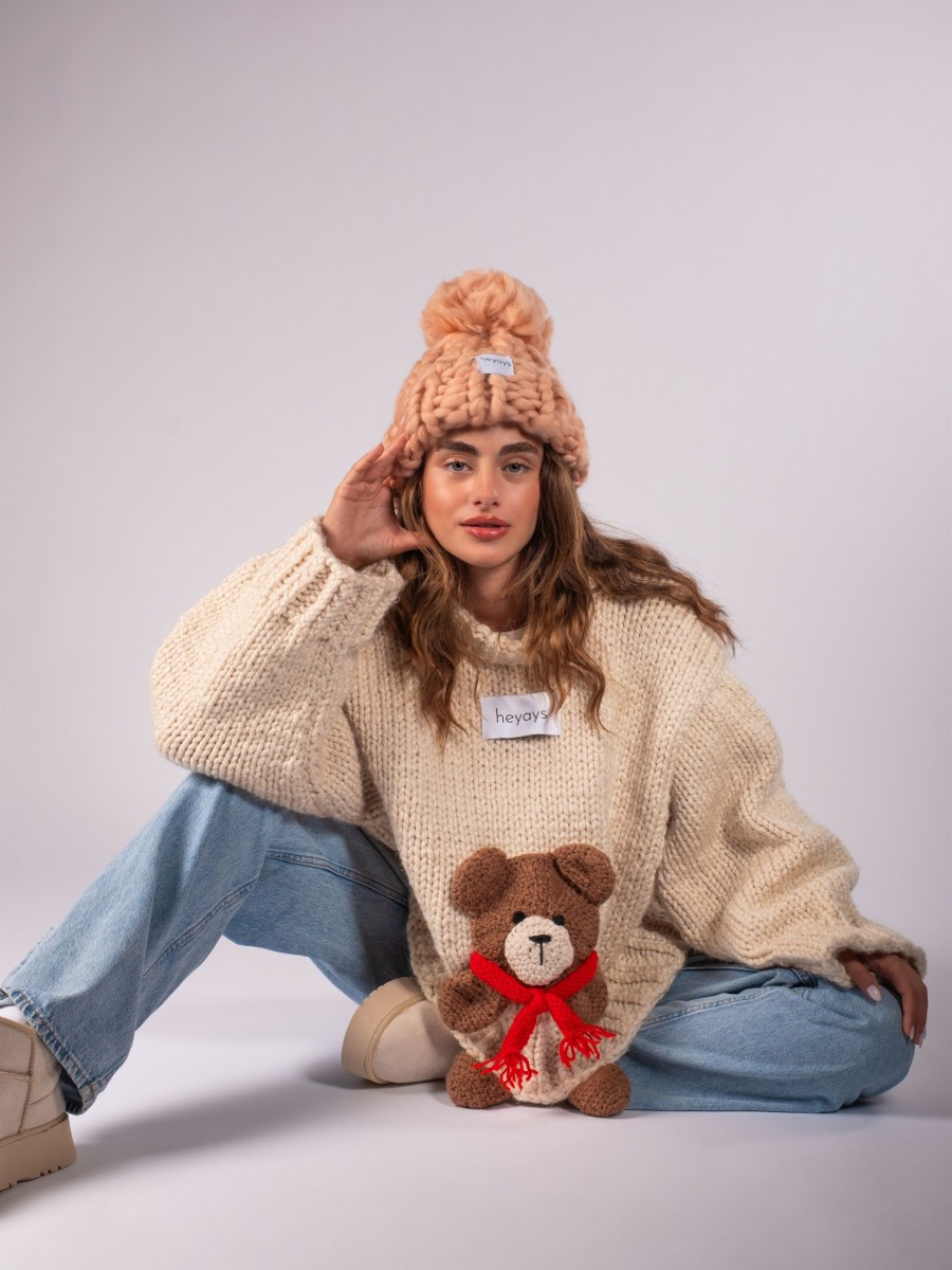 Hand-Knitted Salmon Beanie