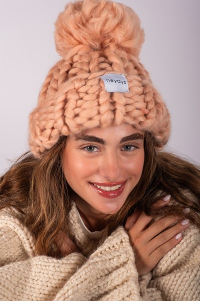 Hand-Knitted Salmon Beanie