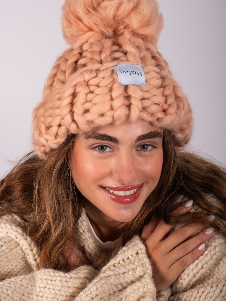 Hand-Knitted Salmon Beanie