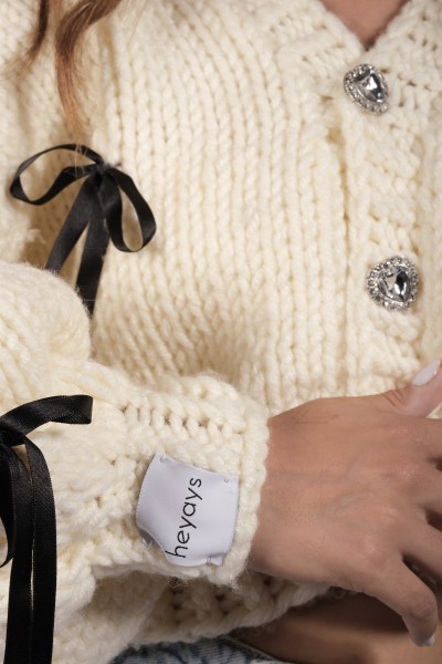Black Bow Hand-Knitted Cardigan
