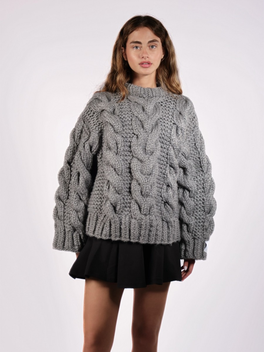 Basic Twist Detail Hand-Knitted Sweater