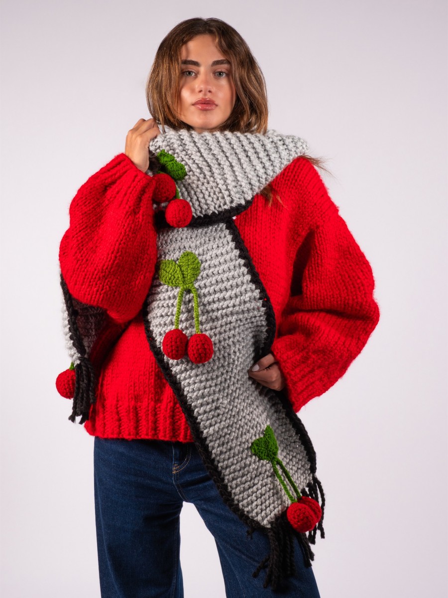 Cherry Hand-Knitted Scarf