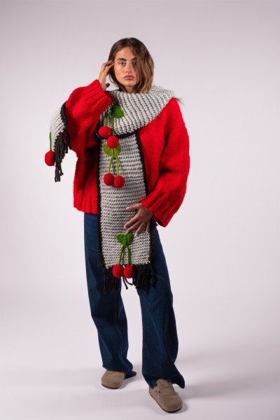 Cherry Hand-Knitted Scarf