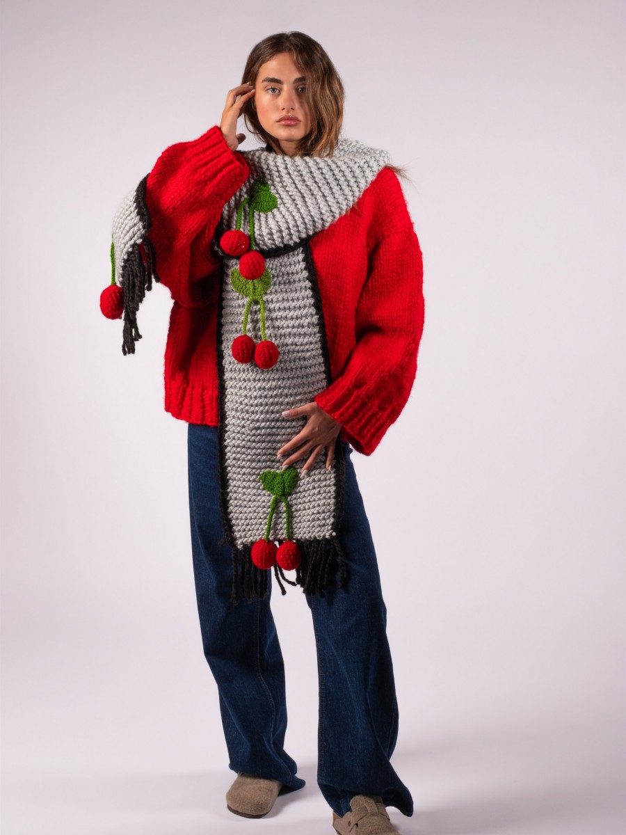 Cherry Hand-Knitted Scarf