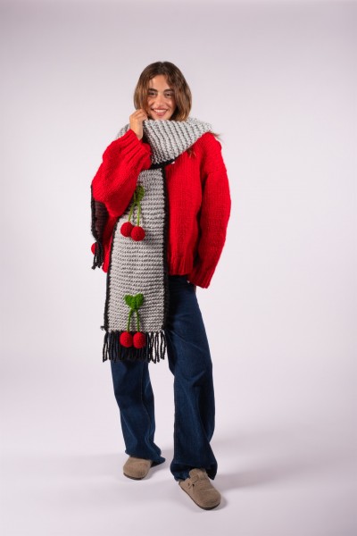 Cherry Hand-Knitted Scarf
