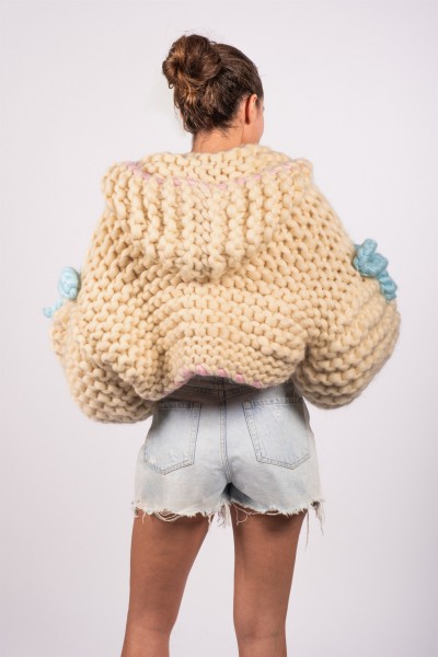 Cotton Candy Hooded Hand-Knitted Cardigan