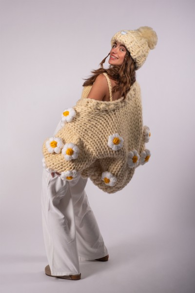 Daisy Ecru Hand-Knitted Cardigan