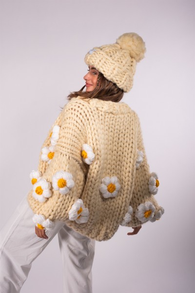 Daisy Ecru Hand-Knitted Cardigan