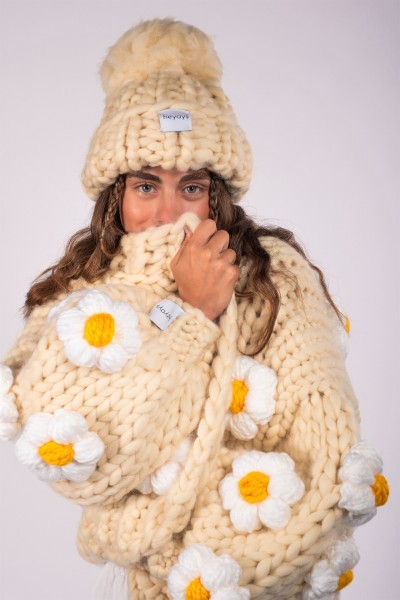 Daisy Ecru Hand-Knitted Cardigan