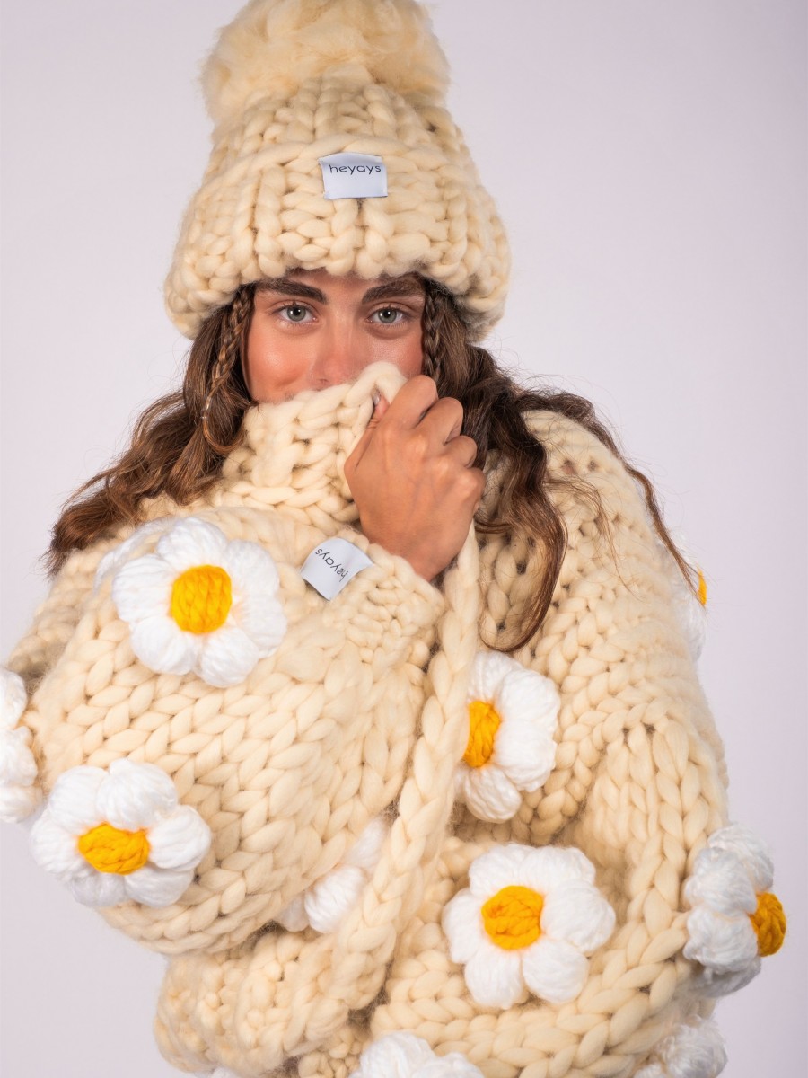 Daisy Ecru Hand-Knitted Cardigan