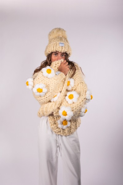 Daisy Ecru Hand-Knitted Cardigan