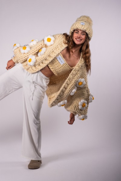 Daisy Ecru Hand-Knitted Cardigan