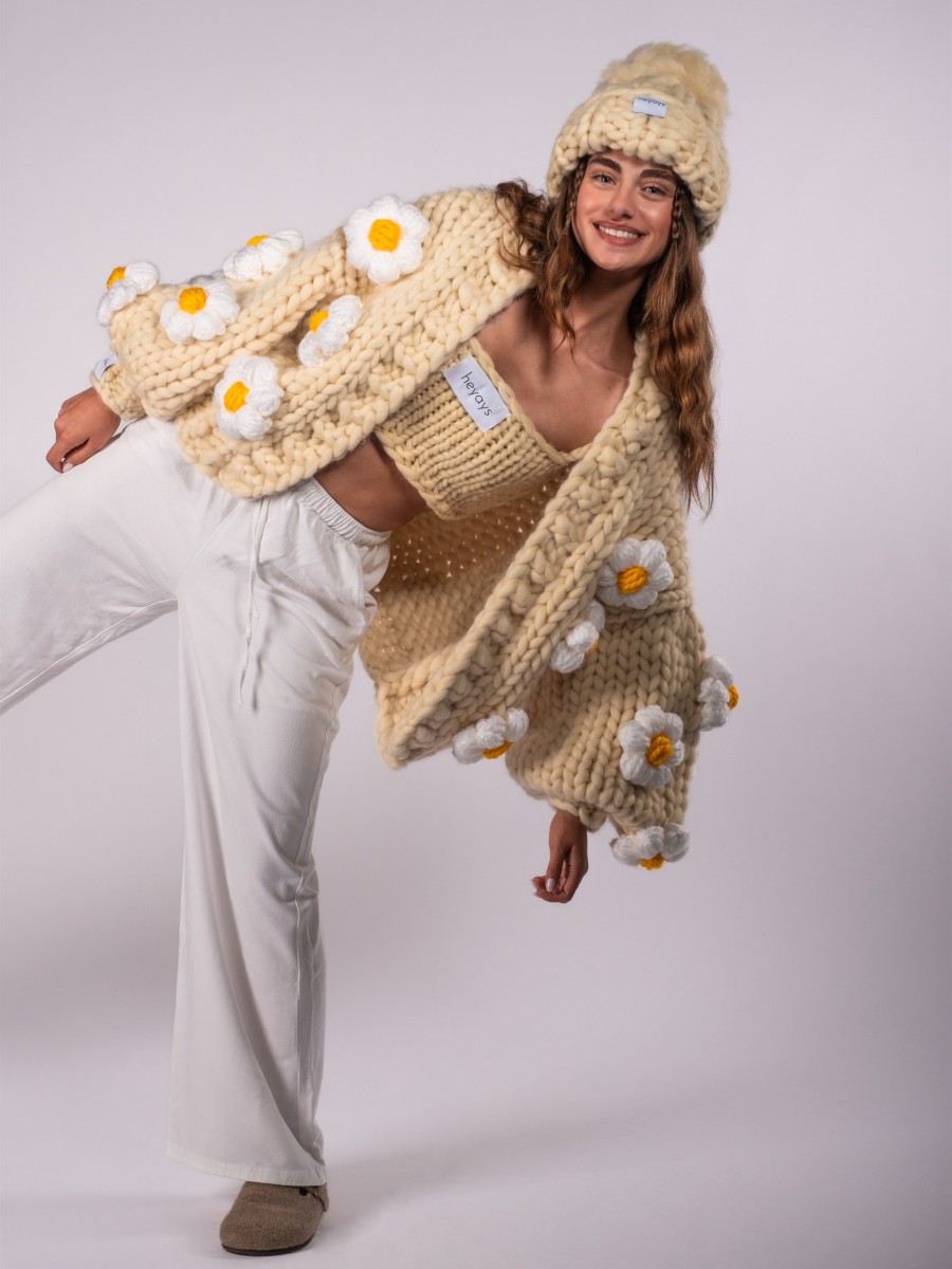 Daisy Ecru Hand-Knitted Cardigan
