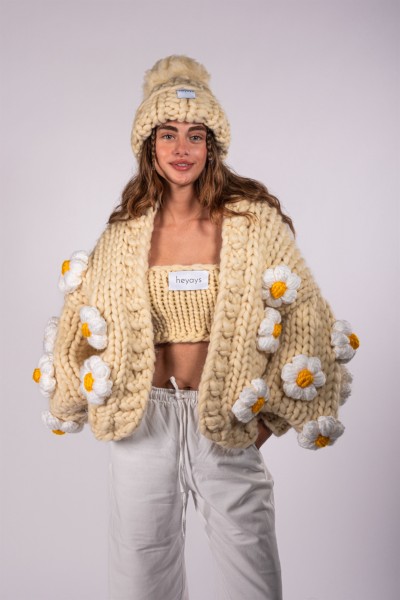 Daisy Ecru Hand-Knitted Cardigan