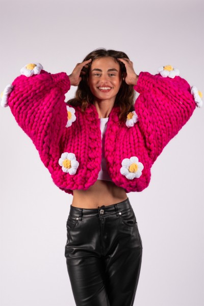 Daisy Fuchsia Hand-Knitted Cardigan