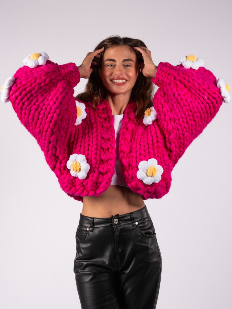 Daisy Fuchsia Hand-Knitted Cardigan
