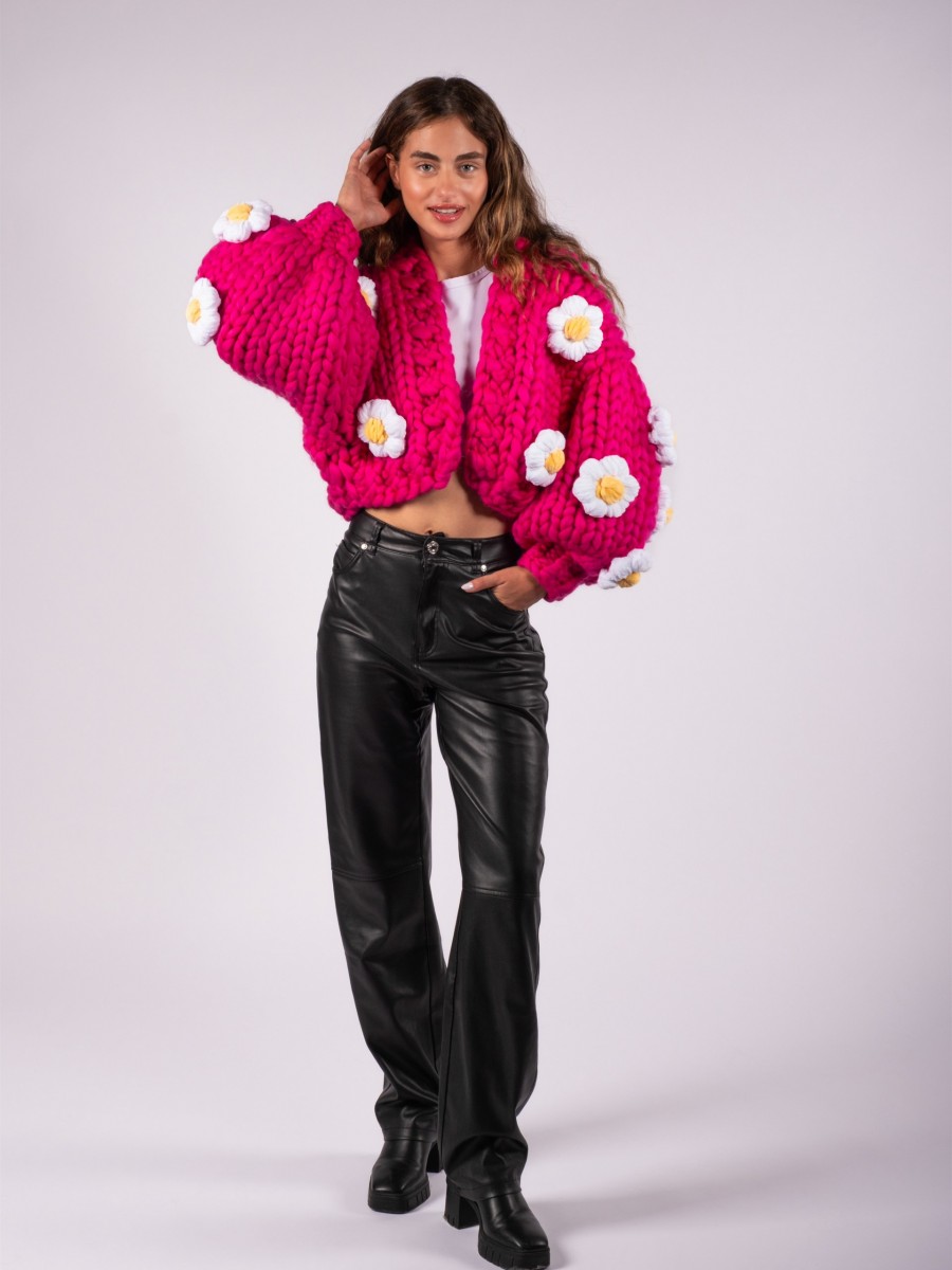 Daisy Fuchsia Hand-Knitted Cardigan