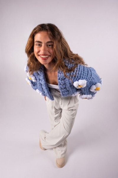 Daisy Blue Hand-Knitted Cardigan