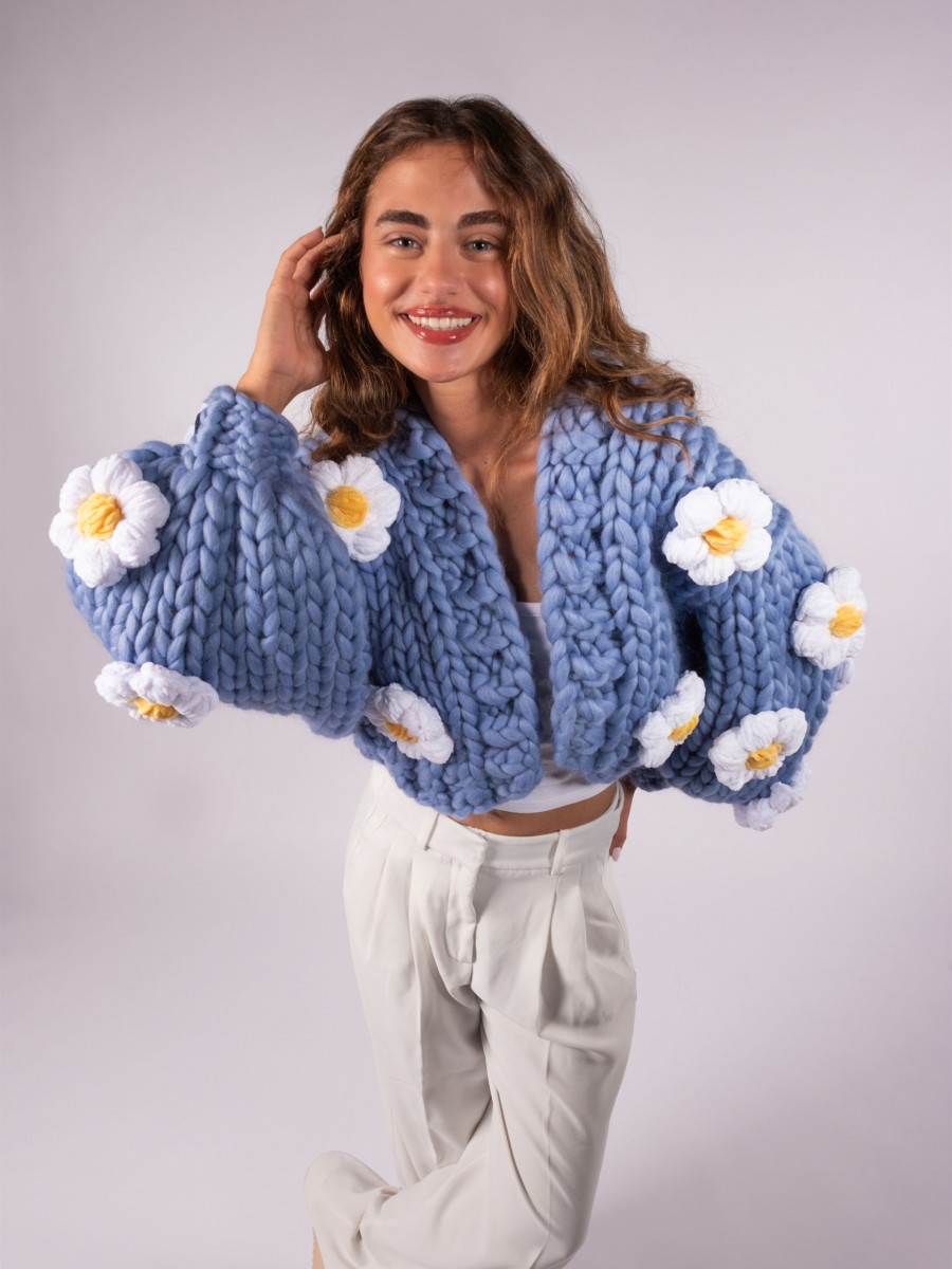 Daisy Blue Hand-Knitted Cardigan
