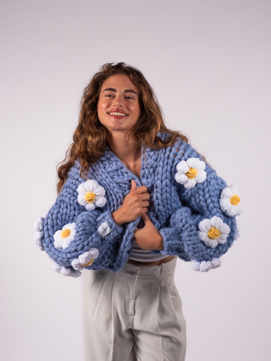 Daisy Blue Hand-Knitted Cardigan