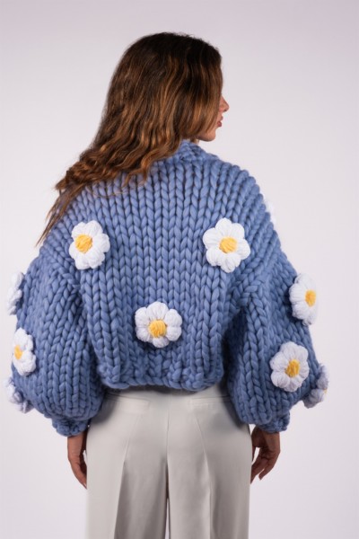 Daisy Blue Hand-Knitted Cardigan