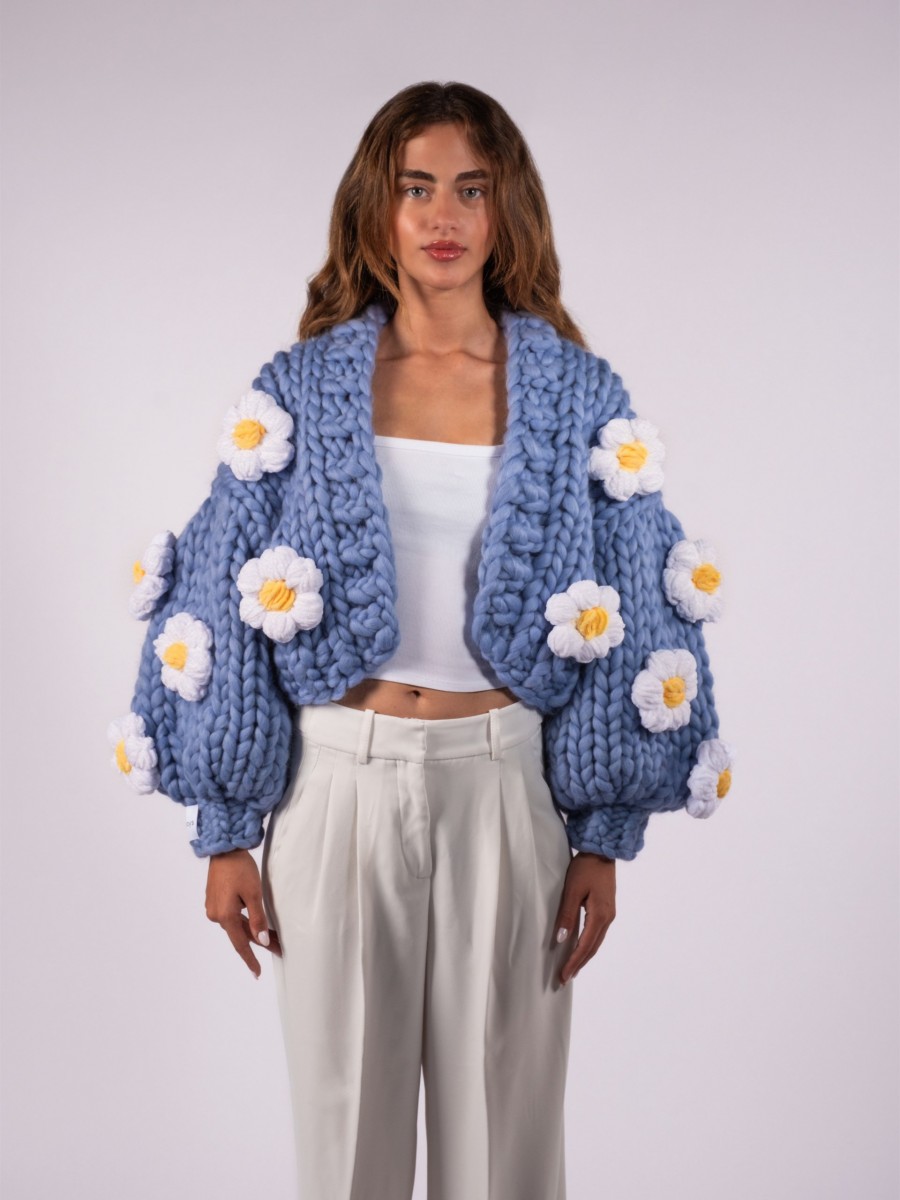 Daisy Blue Hand-Knitted Cardigan